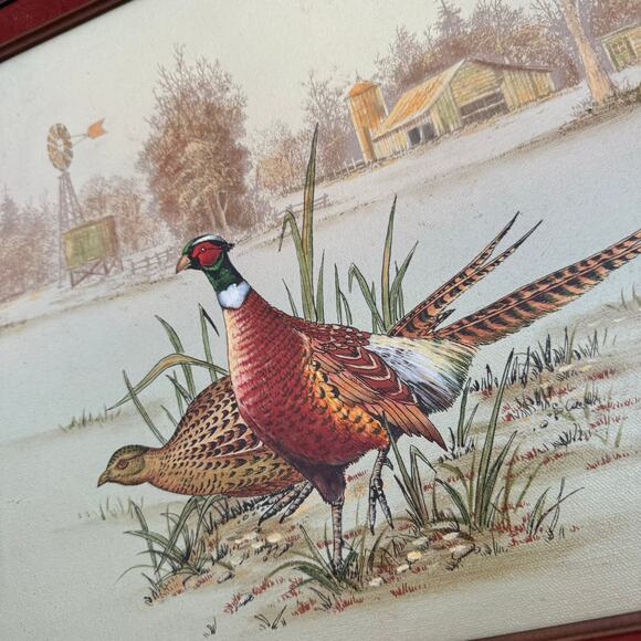 Vintage C. Carson Original Framed Oil On Canvas Painting Art Pheasants Signed - Picture 2 of 5